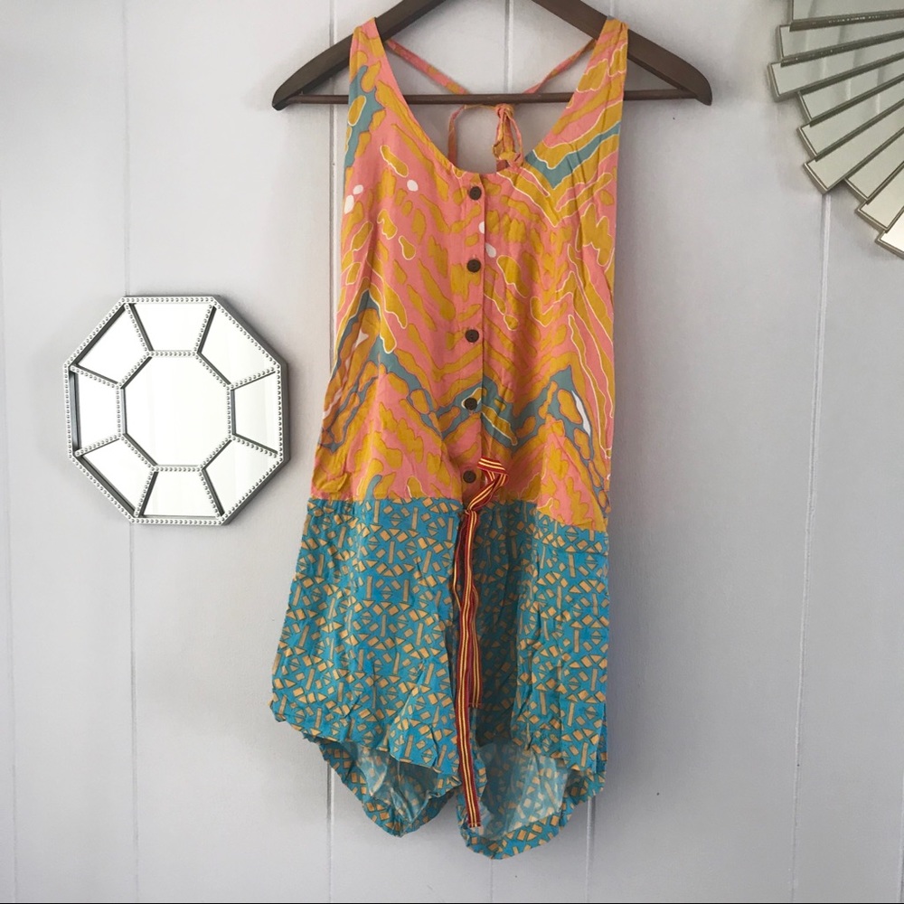 Valija Turquoise & Orange Halter Romper S